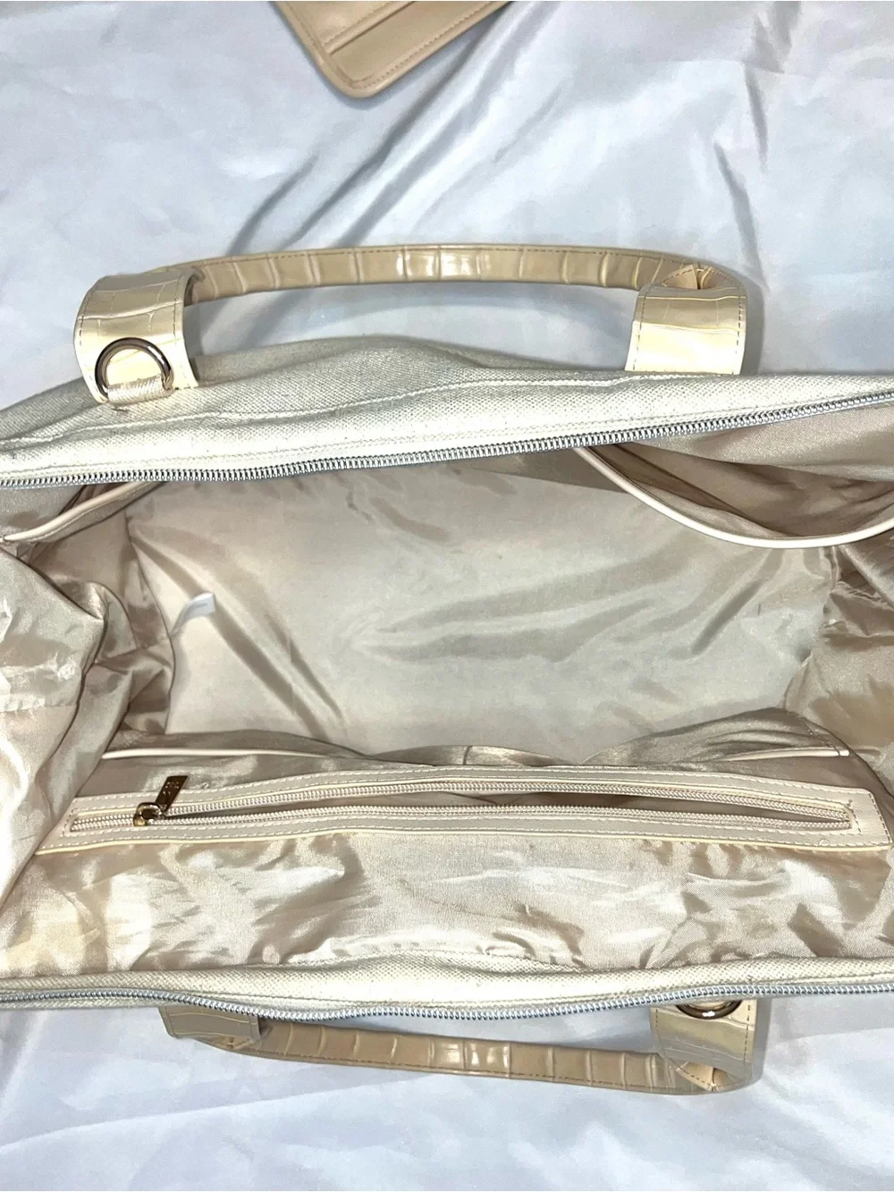 BEIS weekender bag - Neutral Canvas Tote with Croc-Accent Trim